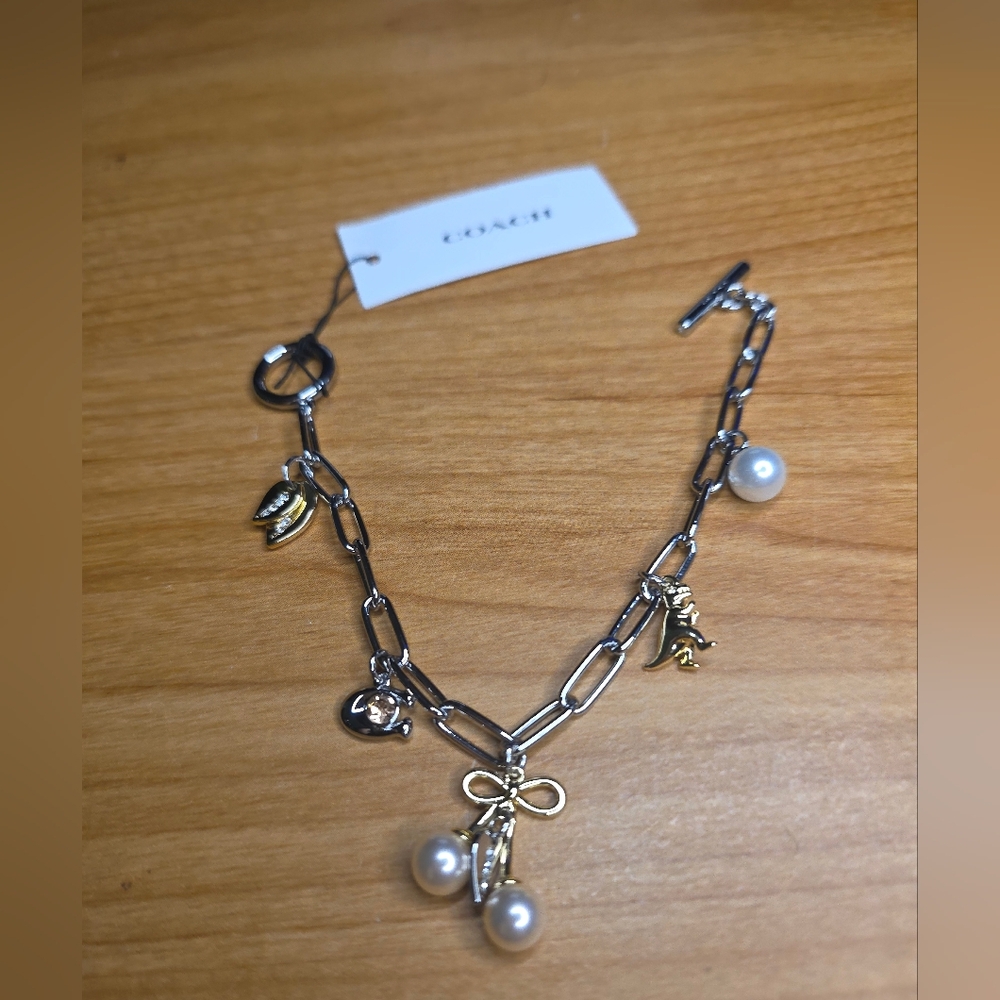 Coach Two-Tone Charm Necklace with Pearls - Picture 4 of 4